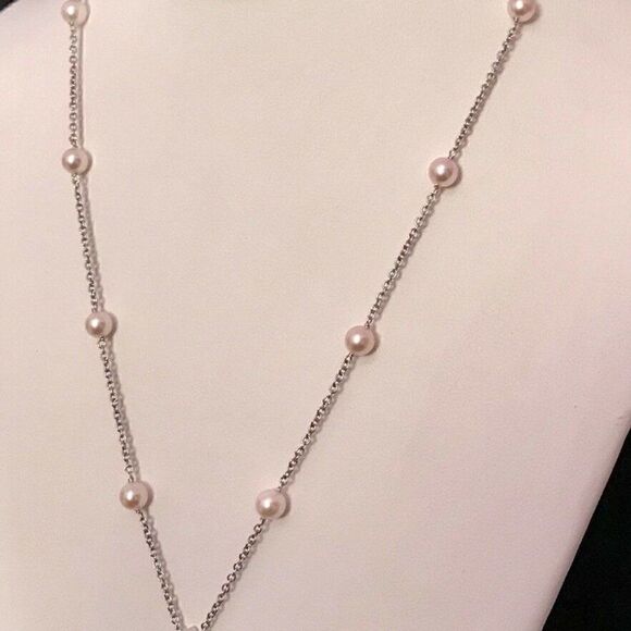 Diamond Akoya Pearl Necklace 14k Gold 5.75 mm 18.5" Certified $3,950 818062 - Picture 4 of 12